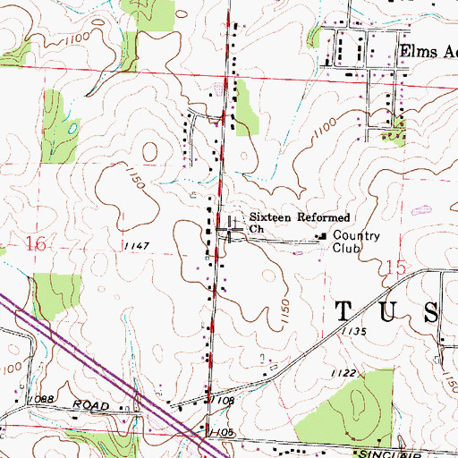 Topographic Map of Sixteen Reformed Church, OH