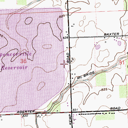 Topographic Map of Spencerville Reservoir, OH