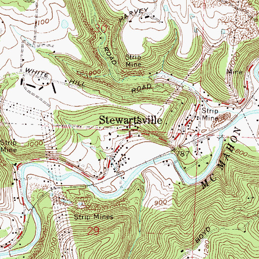 Topographic Map of Stewartsville, OH