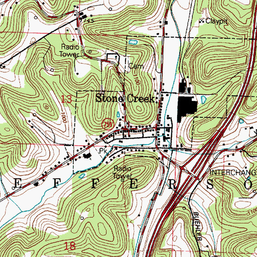 Topographic Map of Stone Creek, OH