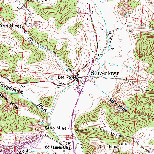 Topographic Map of Stovertown, OH
