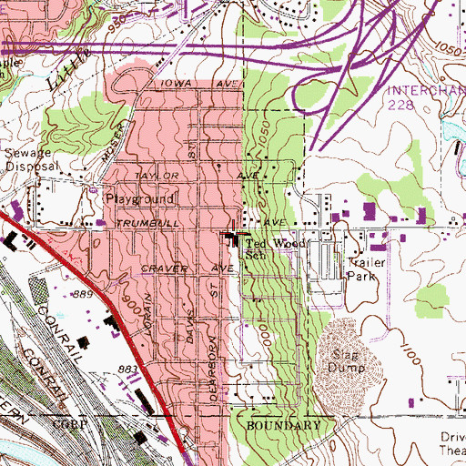 Topographic Map of Ted Wood School, OH