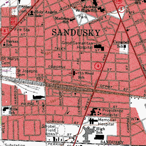 Topographic Map of 7th Ward School, OH