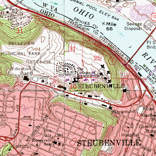 Topographic Map of Franciscan University of Steubenville, OH