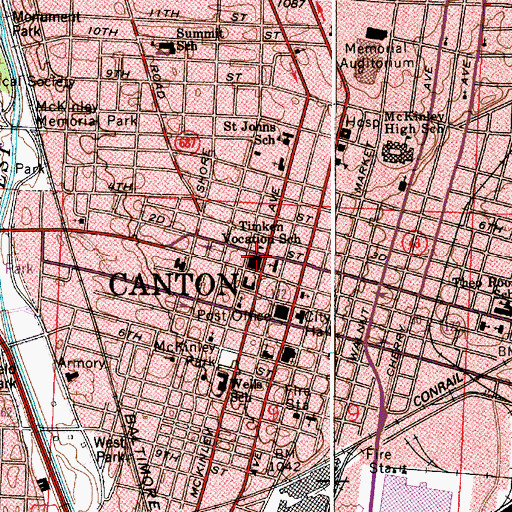 Topographic Map of Timken Vocation School, OH