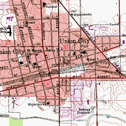 Topographic Map of Union City, OH