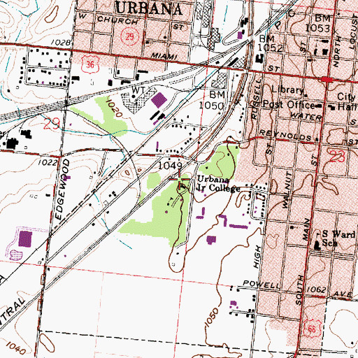 Topographic Map of Urbana Junior College, OH