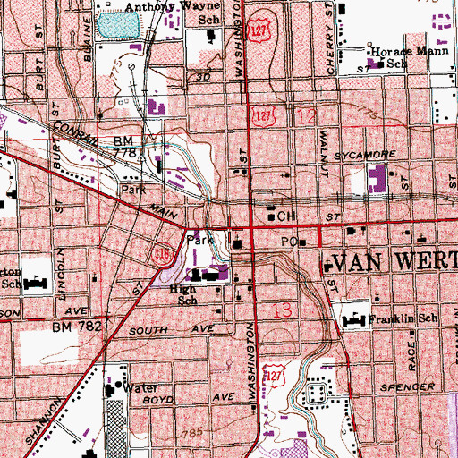 Topographic Map of Van Wert, OH