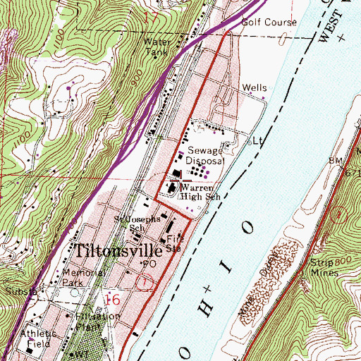 Topographic Map of Warren High School, OH