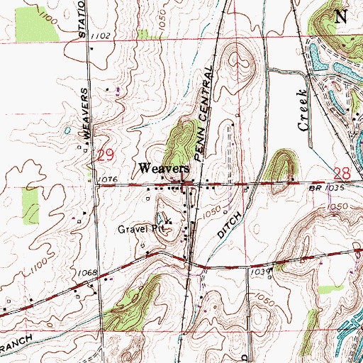 Topographic Map of Weavers, OH