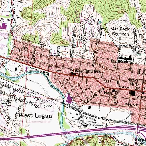 Topographic Map of West End School, OH