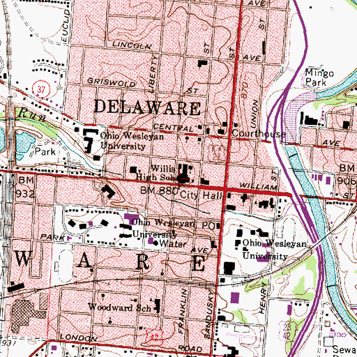 Topographic Map of Willis High School, OH