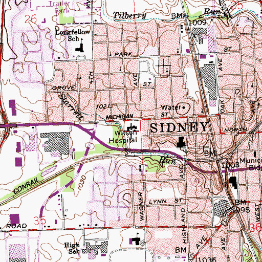 Topographic Map of Wilson Memorial Hospital, OH