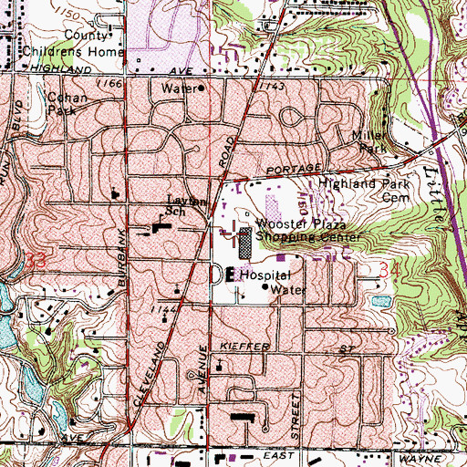 Topographic Map of Wooster Plaza Shopping Center, OH