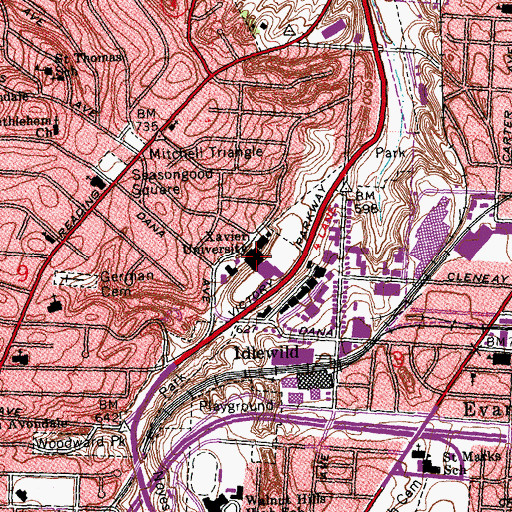Topographic Map of Xavier University, OH