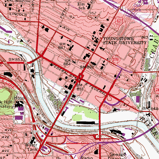 Topographic Map of Youngstown, OH