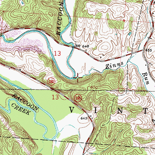 Topographic Map of Zinns Run, OH