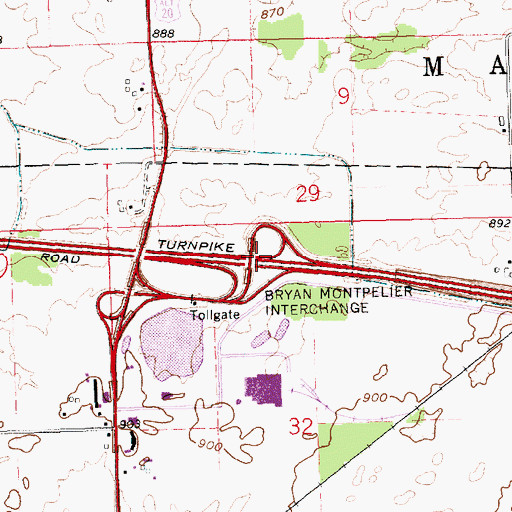 Topographic Map of Bryan Montpelier Interchange, OH