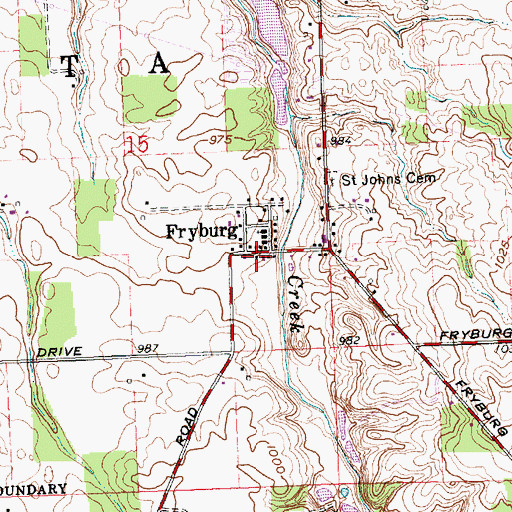 Topographic Map of Fryburg, OH