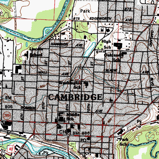 Topographic Map of Cambridge, OH