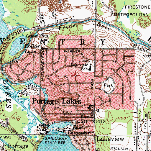 Topographic Map of Portage Lakes, OH