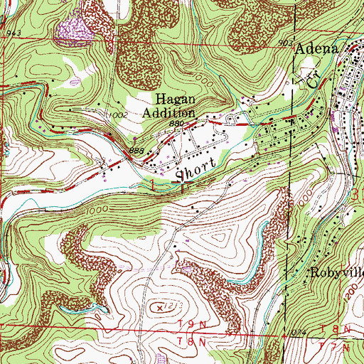 Topographic Map of Middle Fork Short Creek, OH
