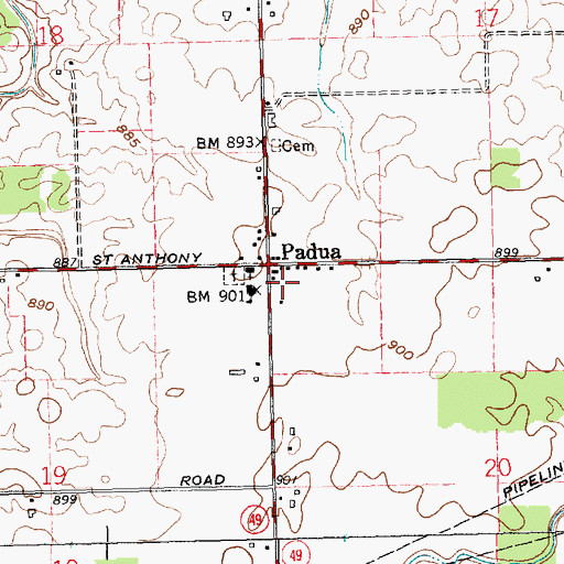 Topographic Map of Padua, OH