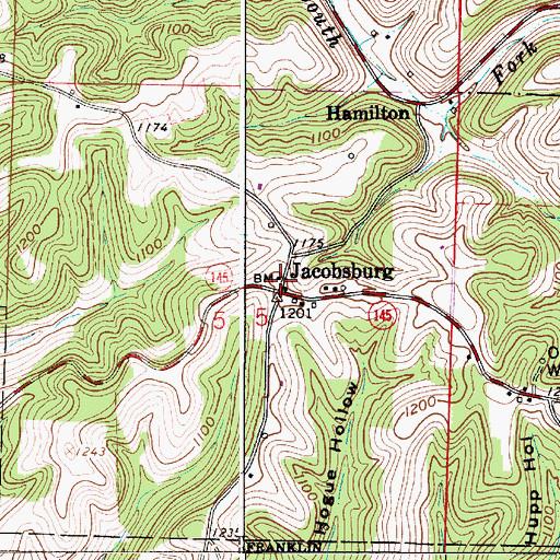 Topographic Map of Jacobsburg, OH