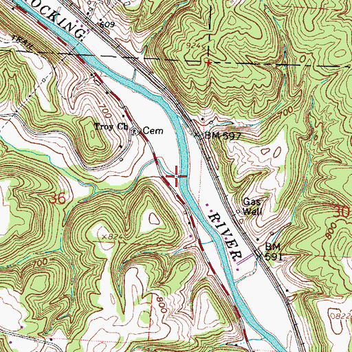 Topographic Map of Jordan Run, OH