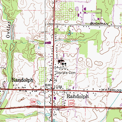 Topographic Map of Waterloo Middle School, OH