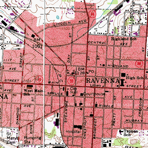 Topographic Map of Grace Episcopal Church, OH
