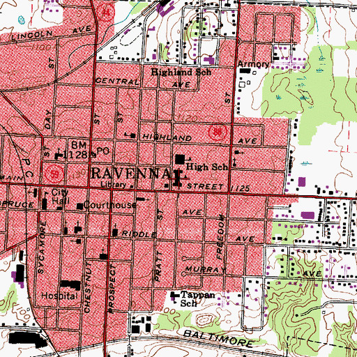Topographic Map of Ravenna High School, OH