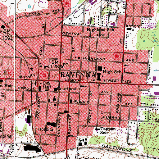 Topographic Map of Reed Memorial Library, OH