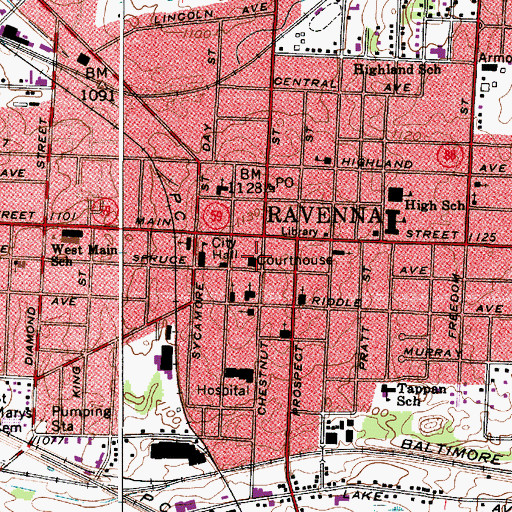 Topographic Map of Portage County Courthouse, OH