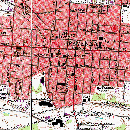 Topographic Map of First Congregational Church, OH