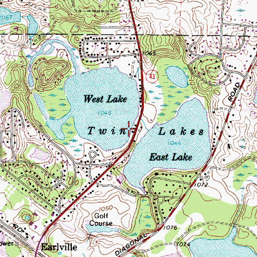 Topographic Map of Twin Lakes, OH