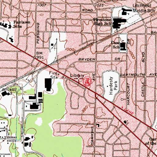 Topographic Map of Ayres Branch Library, OH