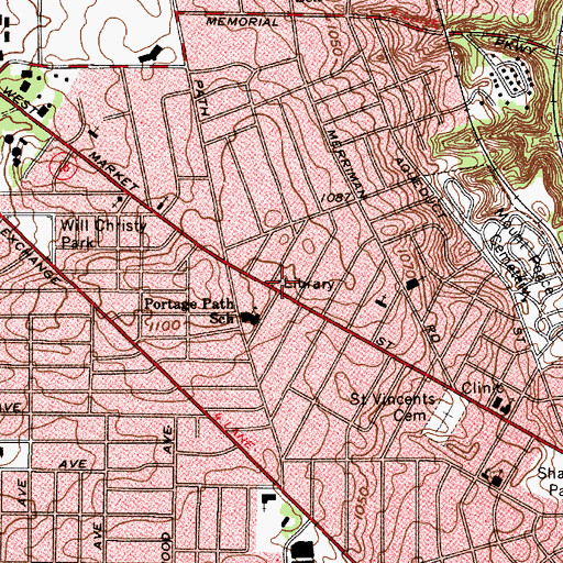 Topographic Map of West Hill Branch Library, OH