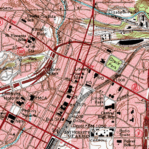 Topographic Map of Akron-Summit County Public Library, OH