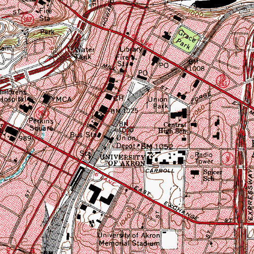 Topographic Map of E J Thomas Performing Arts Hall, OH