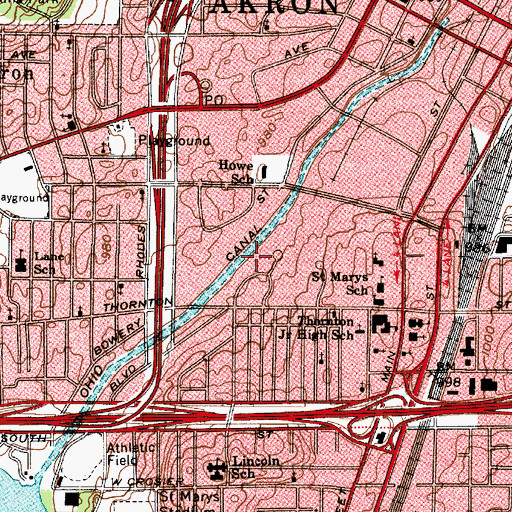 Topographic Map of Canal Park, OH