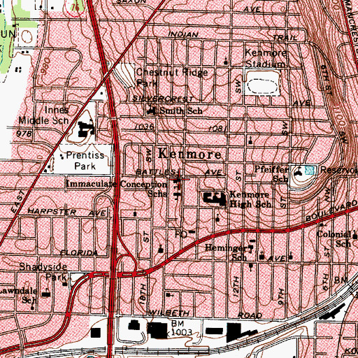 Topographic Map of Immaculate Conception Catholic Church, OH