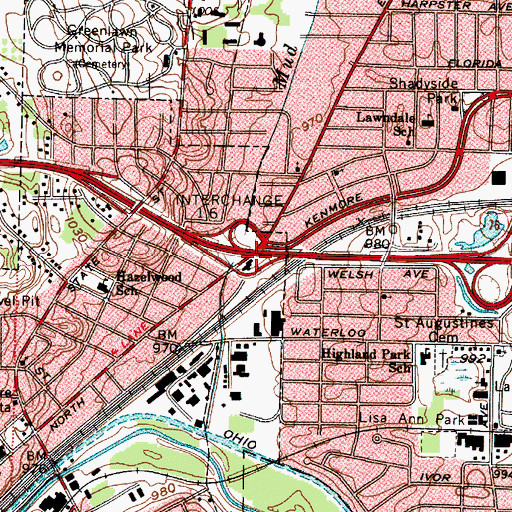 Topographic Map of Interchange 16, OH