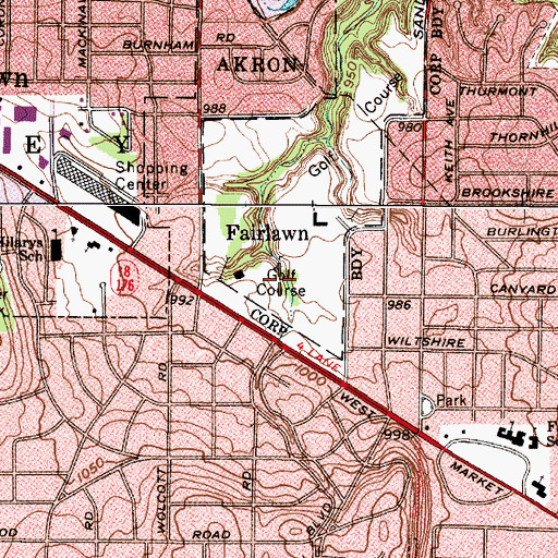 Topographic Map of Fairlawn Country Club, OH