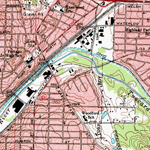 Topographic Map of Memorial Elementary School, OH