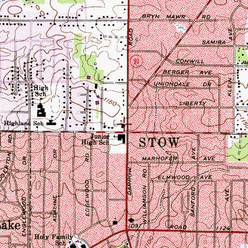 Topographic Map of Stowe City Hall, OH