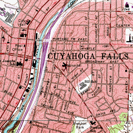 Topographic Map of Fallsview Psychiatric Hospital (historical), OH