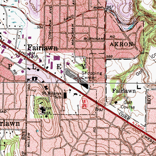 Topographic Map of Fairlawn Plaza Shopping Center, OH