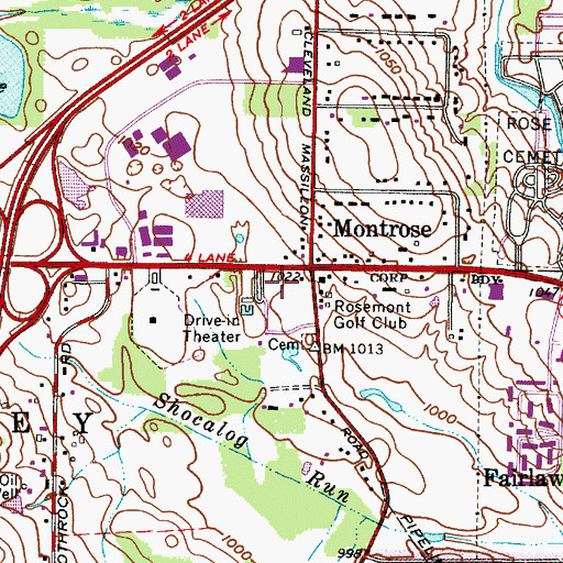 Topographic Map of Montrose Centre Shopping Center, OH