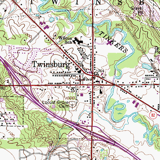 Topographic Map of Twinsburg Congregational Church, OH